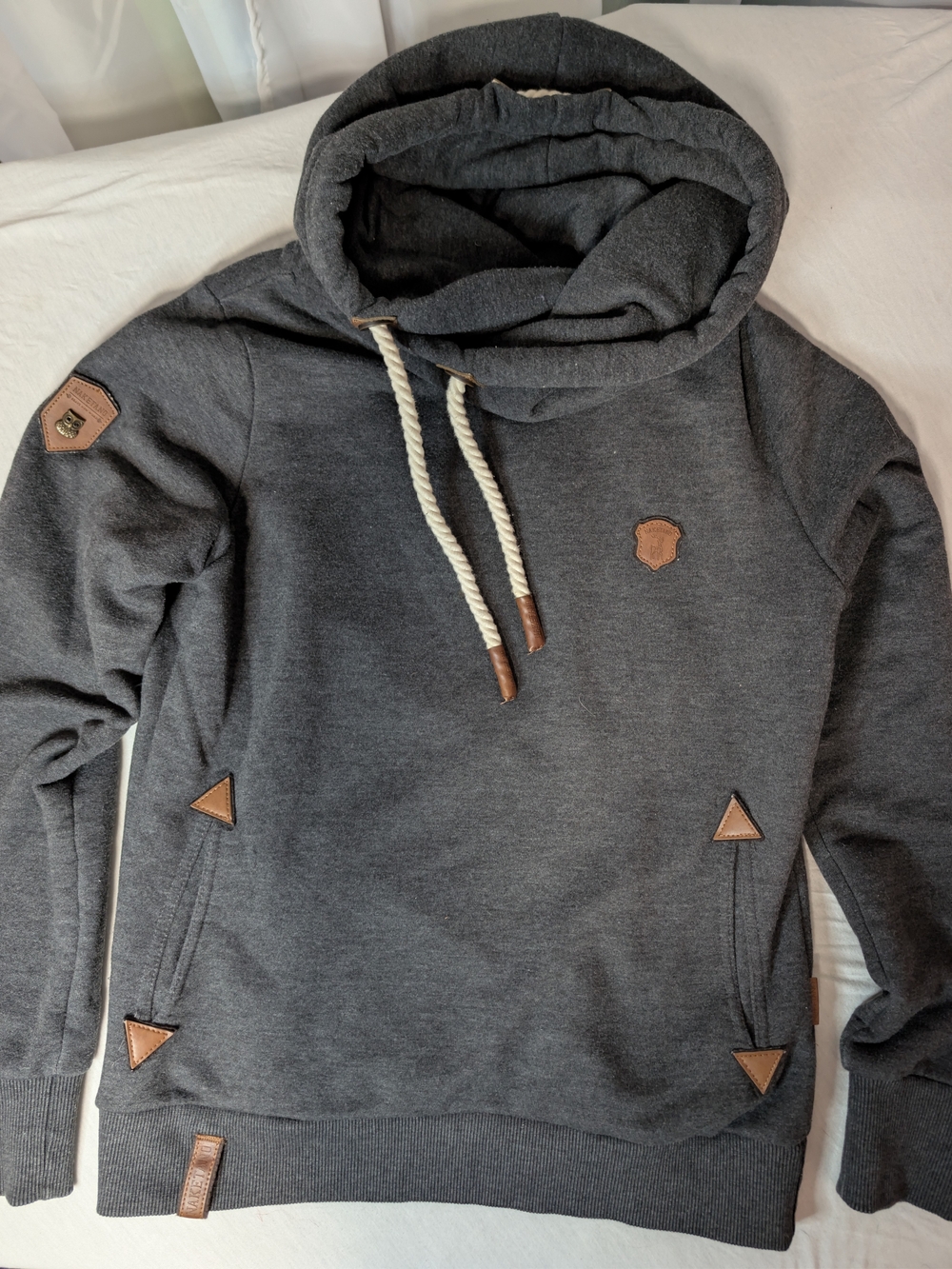 Naketano Brave New World Charcoal Gray Cowl Neck Hoodie Pullover Sweatshirt L